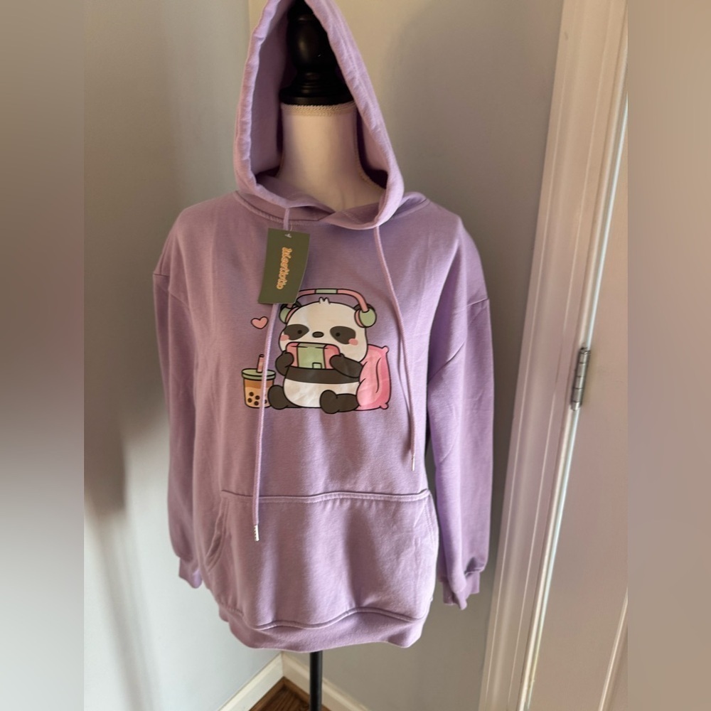 NWT Weetiotio Cute Panda Graphic Lavender hoodie Size M. Woman’s